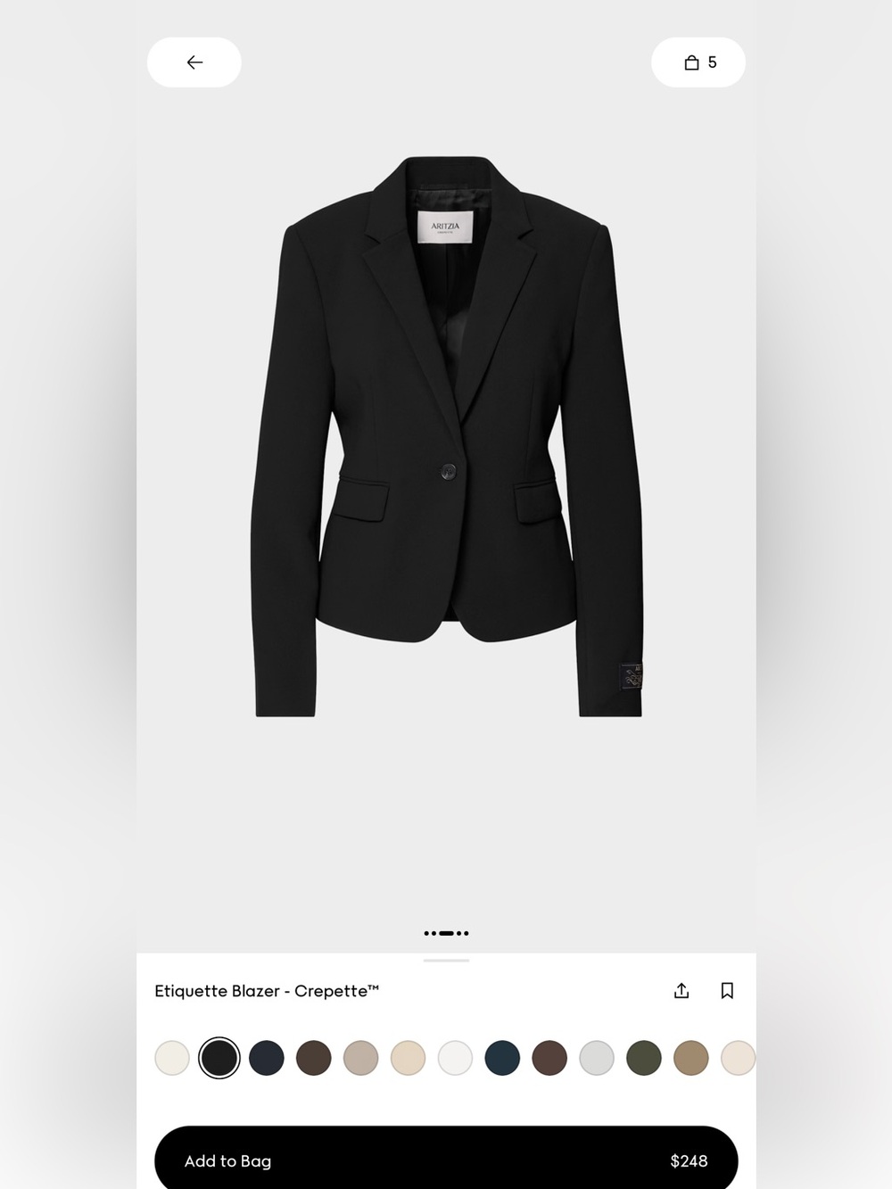 Wilfred Black Tailored Single-Button Blazer